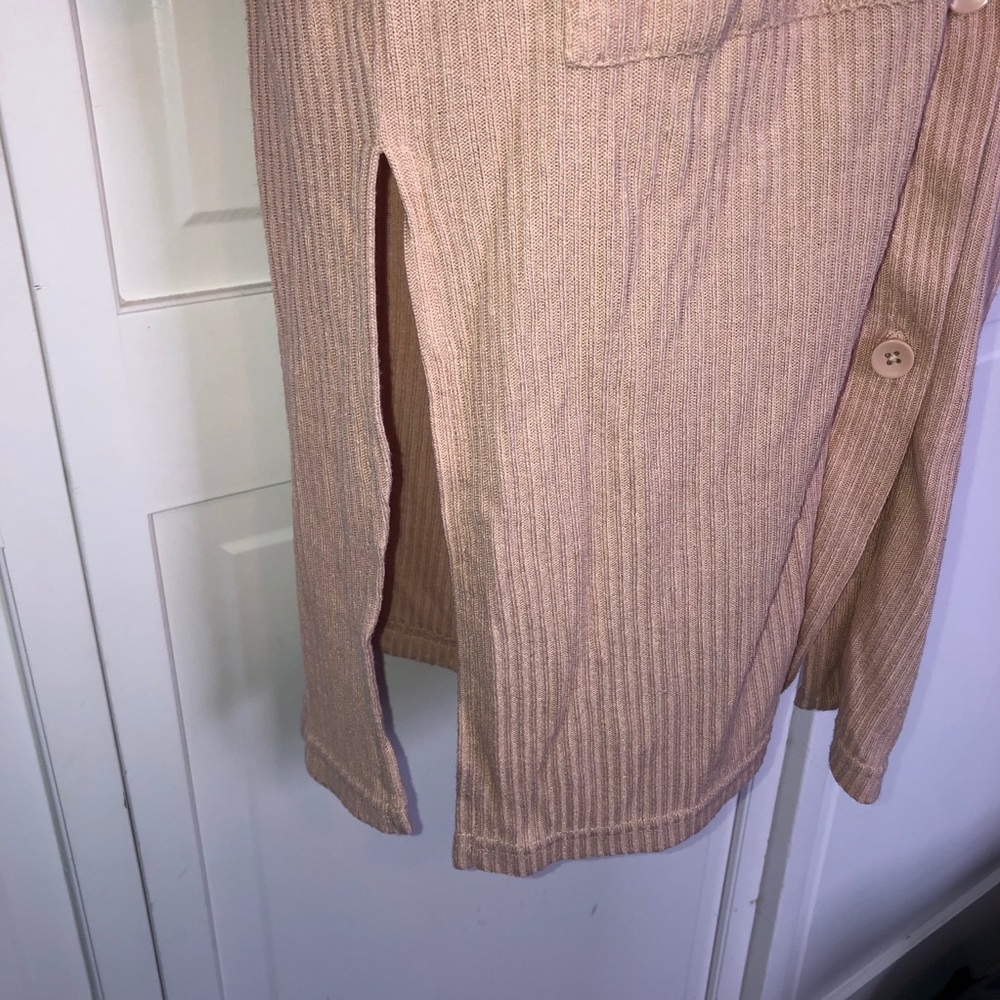 Dusty Pink Long Cardigan Sweater Duster Ribbed - Picture 6 of 10